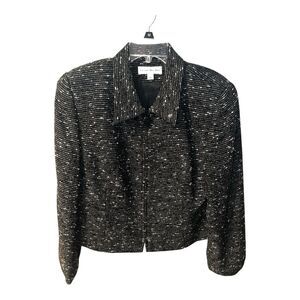 Florine Wachter Blazer Womens Sz 14 USA Black Cropped Zip Up Wool Tweed Career